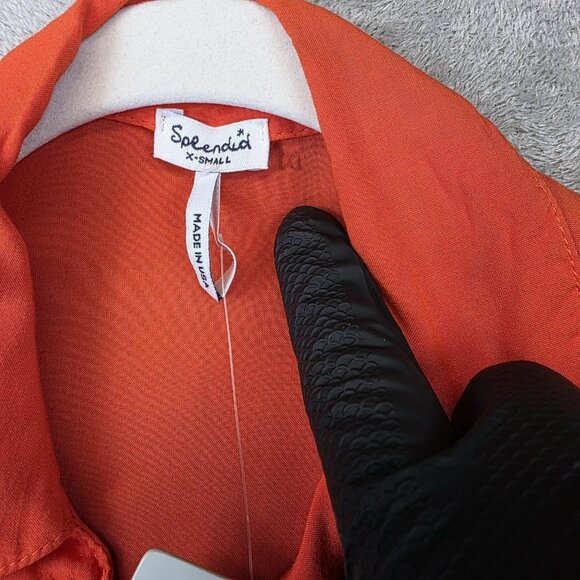 Splendid Shirt Womens XS Orange Double Pocket Button Up Sheer Rayon Blouse Top - Picture 4 of 13